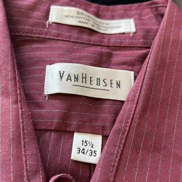 Van Heusen Broadcloth Maroon Striped Button Down Shirt Size 15.5" GUC #3202 - Picture 4 of 4